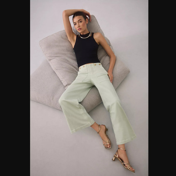 Anthropologie Kit Cropped High-Rise Wide-Leg Jeans -New 32 Waist - Picture 2 of 6